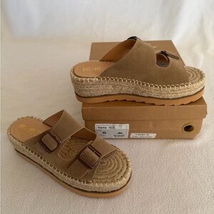 Platform Espadrille Slide Sandals in Tan